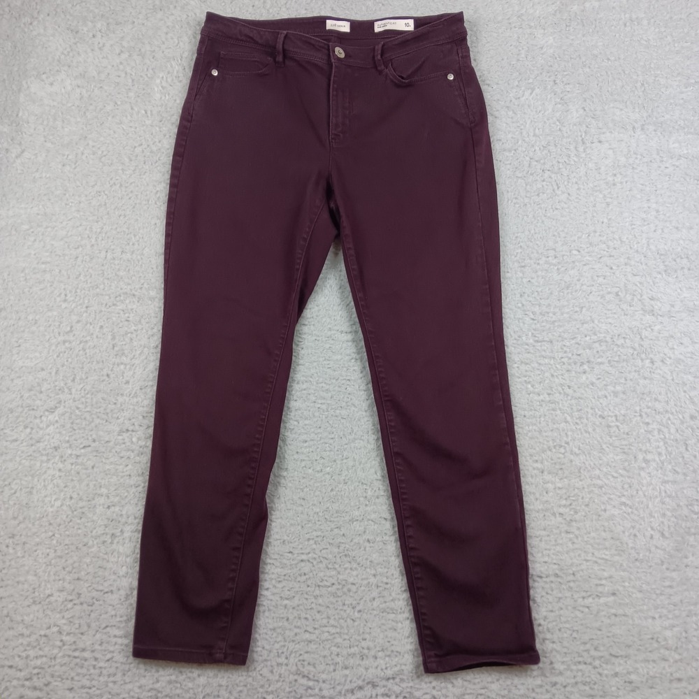 J. Jill Pants Authentic Fit Slim Ankle Women 10 Burgundy Stretch RN 97641